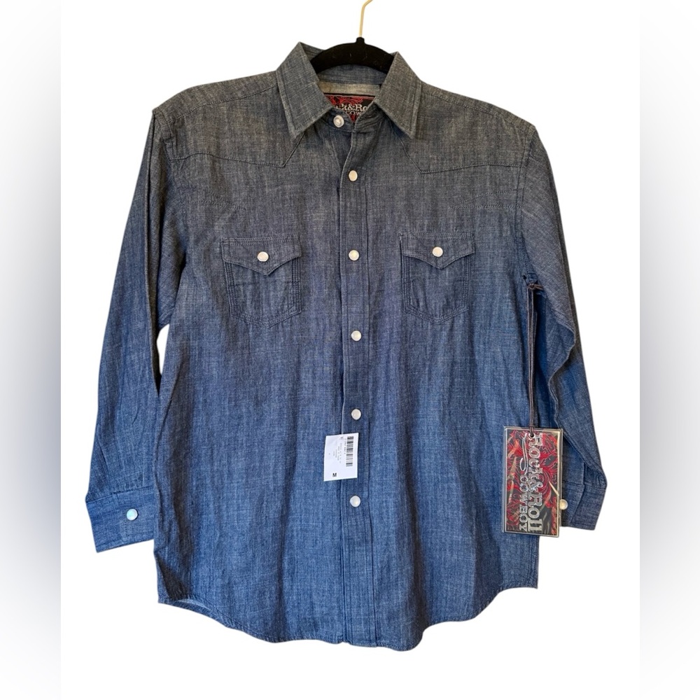 Rock & Roll Cowboy Youth Western Snap Denim Shirt Boys M NWT